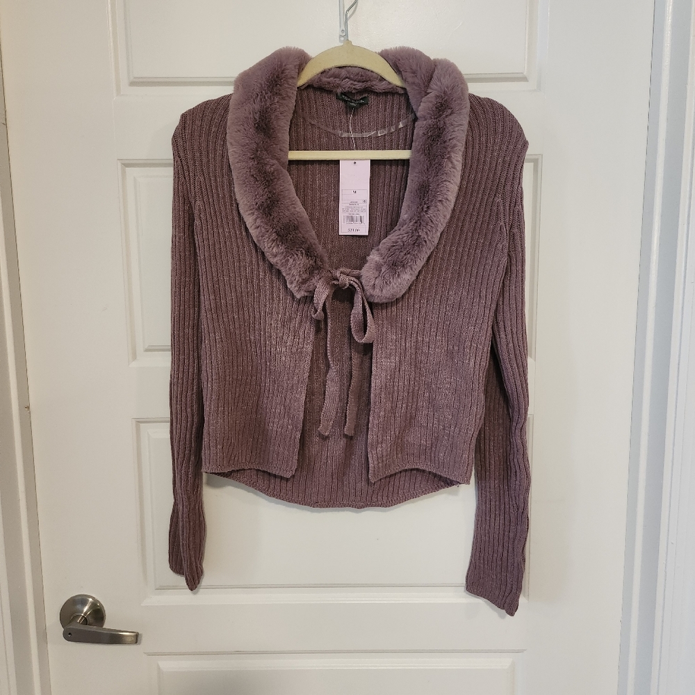 Faux Fur Tie Front Sweater